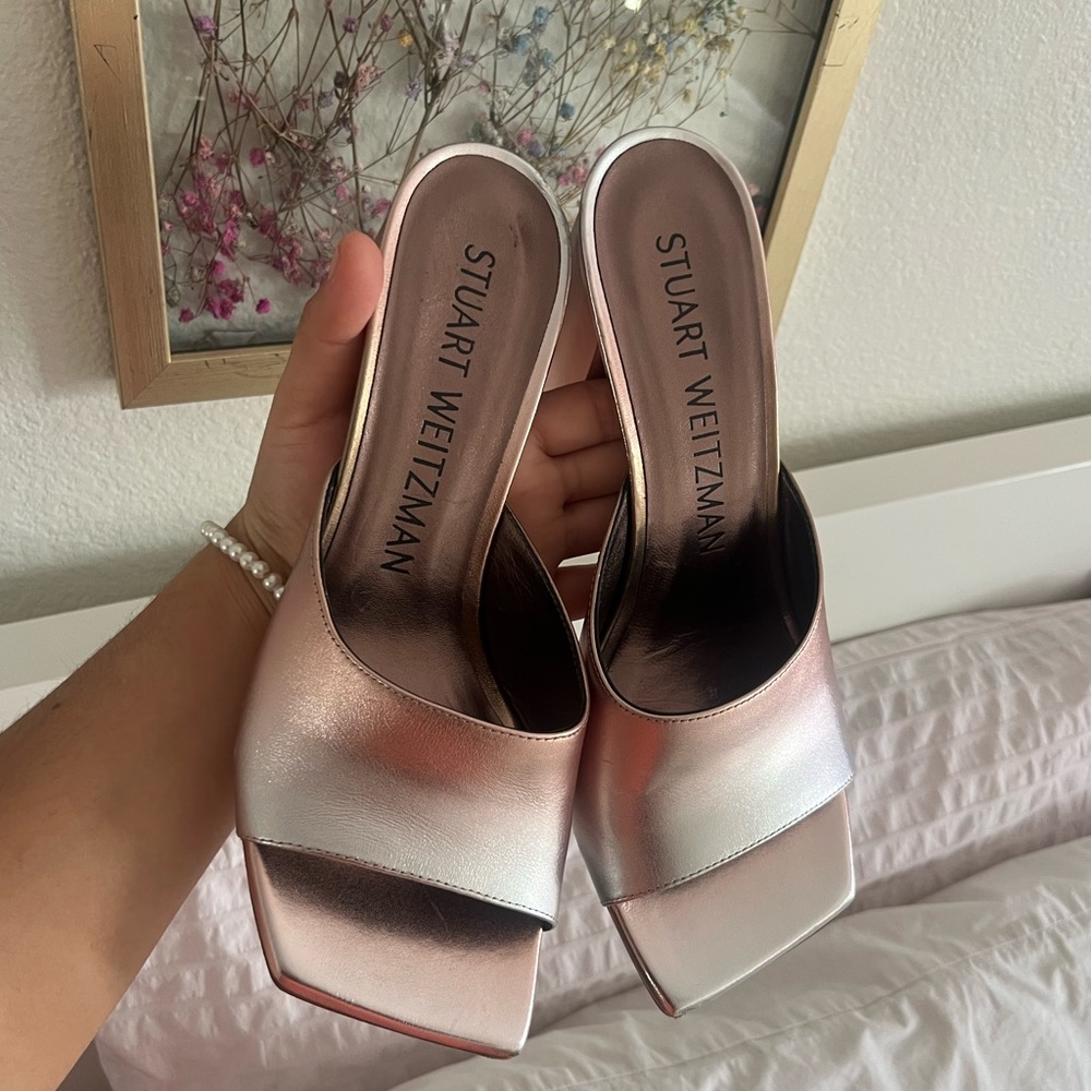 Stuart Weitzman Block Heels Size 8.5 Rose Gold - image 7
